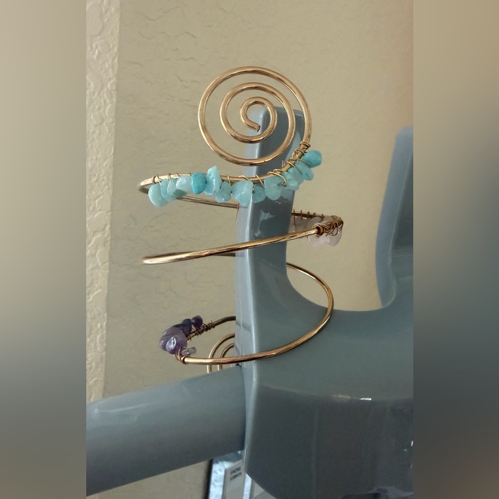 Gold Wire Wrapped Bracelet with Blue and Purple Stones